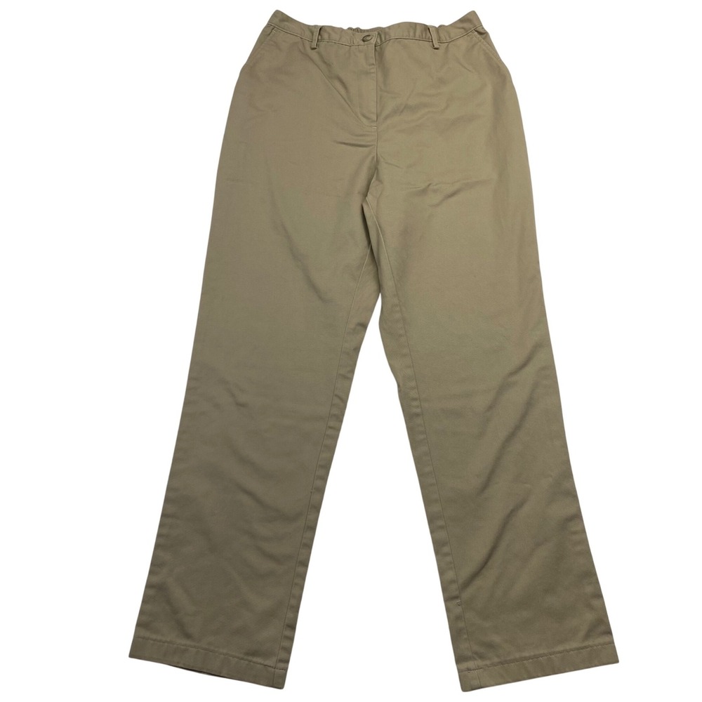 Lands' End Straight Leg Chinos Womens 12 Khaki‎ High Rise Elastic Back Pants